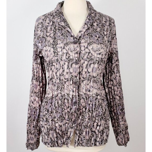 Issey Miyake Pleats Please blouse top sz 4 / Large printed floral black - Picture 1 of 10